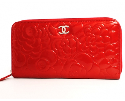 シャネル スーパーコピー CHANEL カメリア エナメル 長財布 ルージュレッド＆シルバー A50085 