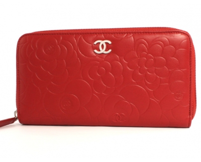 シャネル スーパーコピー CHANEL カメリア ラムスキン 長財布 ルージュレッド＆シルバー A50085