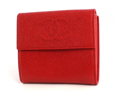 シャネル スーパーコピー CHANEL キャビアスキン 二つ折財布 レッド A48650
