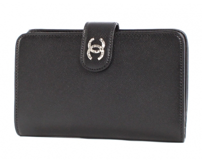 シャネル スーパーコピー CHANEL キャビアスキン 二つ折財布 ブラック＆シルバー A50170