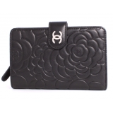 シャネル スーパーコピー CHANEL カメリア ラムスキン 二つ折財布 ブラッ...