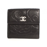 シャネル スーパーコピー CHANEL カメリア ラムスキン 二つ折財布 ブラッ...