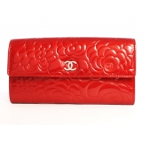 シャネル スーパーコピー CHANEL カメリア エナメル 長財布 ルージュレッ...