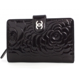 シャネル スーパーコピー CHANEL カメリア エナメル 二つ折財布 ブラック...