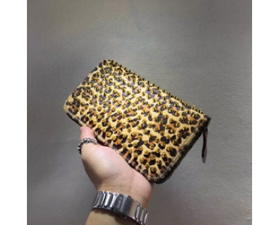 2016新色 ルブタン 財布 コピー Christian Louboutin◆レオパード スパイク 長財布◆