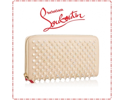 SS16新作 ルブタン 財布 コピー Christian Louboutin スタッズ長財布 アイボリー