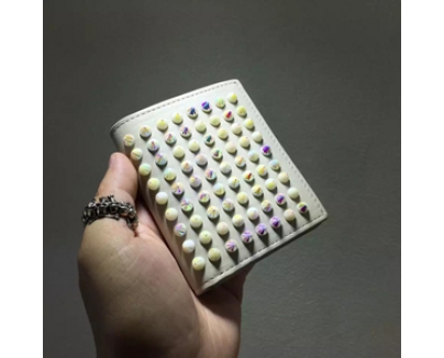 2016新作 Christian Louboutin ルブタン 財布 コピー Paros Billfold Ivory Spikes 二つ折り財布 1165112M428