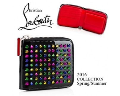 2016新作 ルブタン 財布 コピー Christian Louboutin 新品本物 ブラック マルチカラースパイク 2つ折り財布 1165050 B105