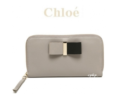 Chloe【LEATHER BOW 】クロエスーパーコピーラウンド長財布 MOTTY GREY