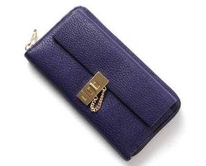 ★Sale クロエスーパーコピー Chloe Drew ラウンド長財布☆STORM BLUE
