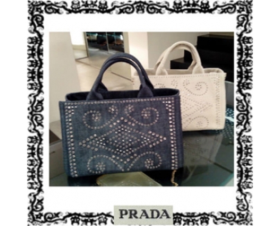 プラダPRADA2014SS　2WAYビジュー付トート　BN2642デニム/CORDA  BN2642