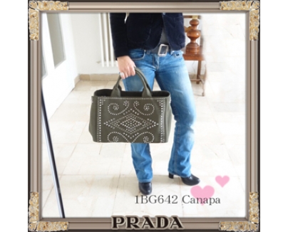 国内即納PRADA★2Wayビジュースタッズ★ Canapaトート★Militare