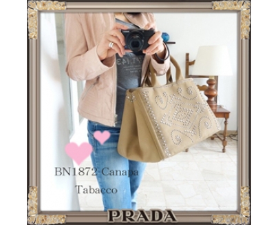 ★PRADA★2Wayビジュースタッズ★CANAPAトート Tabacco BN1872