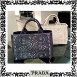 プラダPRADA2014SS　2WAYビジュー付トート　BN2642デニム/CO...