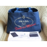 PRADAネイビー♪カナパトートバッグＬ♪白ロゴ FORTE DEI MARMI...