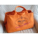 PRADAオレンジ♪カナパトートバッグＬ♪黒ロゴ FORTE DEI MARMI...