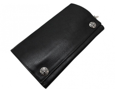 クロムハーツ 財布 コピー クロスボタン ブラックヘビーレザー Chromehearts 021