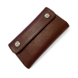 【CHROME HEARTS】ウェーブ クロスボタン ブラウンレザー 長財布 C...