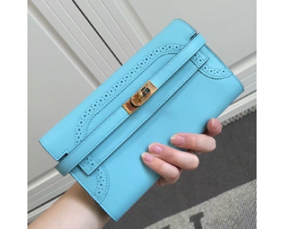 エルメス HERMES ケリーロング長財布 ギリーズ 奇跡のティファニーブルー