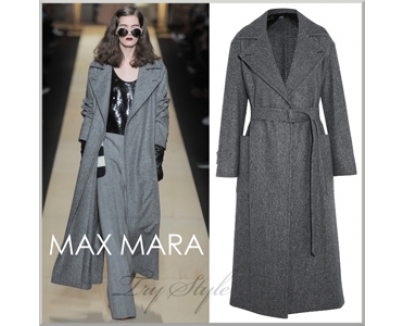 16-17AW★マックスマーラ【Max Mara】ウール ヘリンボーン ベルト付 ガウン コート