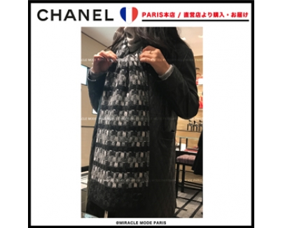 パリ発シャネル【CHANEL】AW16 新作 カシミヤ 黒xグレー マフラー♡