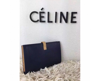 《2016新作限定 エレ女ネイビー 》CELINE セリーヌ コピー ストラップ ラージ マルチファンクション ドラムドカーフスキン 長財布 ディープシー