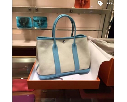 新作★HERMES★Garden Party30★キャンバス×レザー★ターコイズ