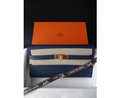HERMES 稀少なケリーウォレット★ネイビーXゴールド金具★即発