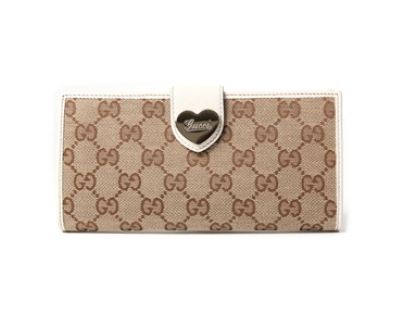 GUCCI グッチ 203550 FFPAG 9761 GGキャンバス×ハ－トメタル HEART 長財布 ベージュ/アイボリー