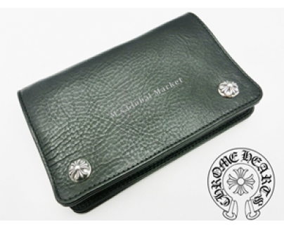 税込/クロムハーツ/2ジップ　クロスボタン/ 二つ折り財布/BLK Chromehearts50
