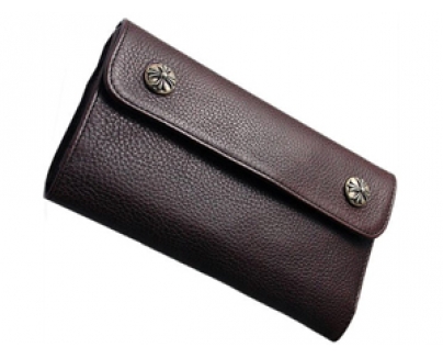 【クロムハーツ】ウェーブ クロスボタン ブラウンレザー 長財布 Chromehearts56