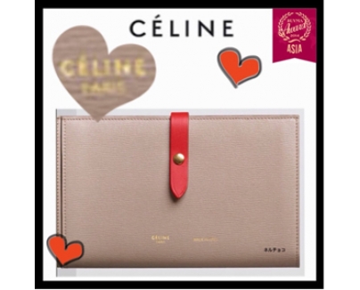 《希少 大人でエレ女 》2016秋冬新作　CELINE セリーヌ コピー ストラップ　ラージ　マルチファンクション　ドラムドカーフスキン　長財布　ライトトープ☆☆☆