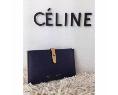 《新作限定 エレ女ネイビー 》2016秋冬新作CELINE セリーヌ コピー ストラップ　ラージ　マルチファンクション　ドラムドカーフスキン　長財布　ディープシ