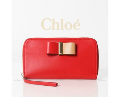 2016新作 クロエスーパーコピー Chloe Leather Bowラウンドジップ長財布☆