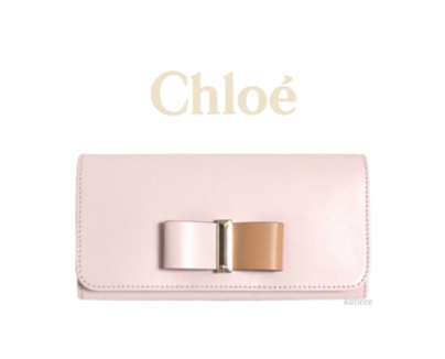 2016新作 Chloe クロエスーパーコピー LEATHER BOW 折り長財布☆BLOSSOM PINK