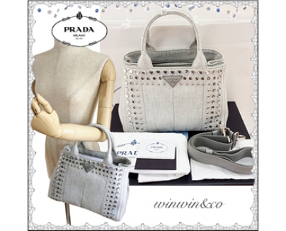 2016新色 Prada ★プラダコピー 超レア！1点限り！ビジュー スタッズ　カナパ