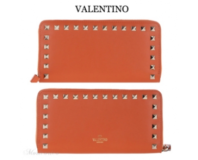 17SS VALENTINO ヴァレンティノスーパーコピー ロックスタッド長財布 オレンジ MW2P0645BOLO21