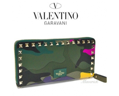 2017新作 VALENTINO(ヴァレンティノスーパーコピー)★ロックスタッズ 長財布 迷彩柄
