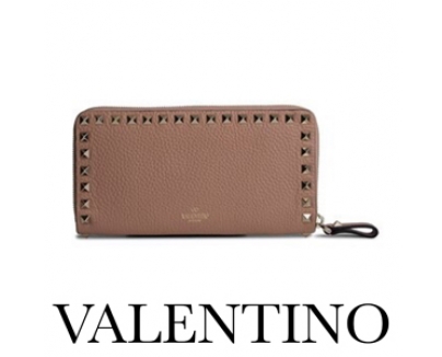 2017新作 ヴァレンティノスーパーコピー カーフレザー☆VALENTINO スタッズラウンドウォレット