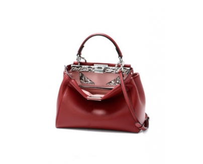 FENDIフェンディスーパーコピー ショルダー付 ハンドバッグ ミニ レッド PEEKABOO フリルピー 8BN244 7RK F02T4