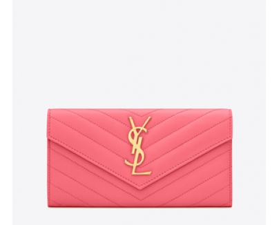 YSL*サンローランスーパーコピー☆ Saint Laurentモノグラム フラップ長財布 Pink 372264BOW01