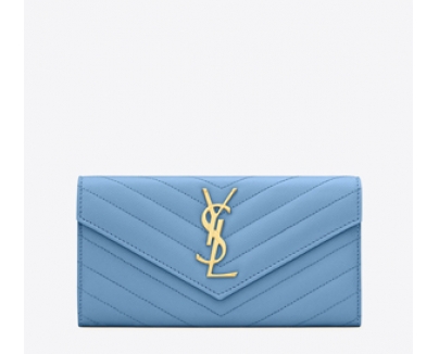 YSL*サンローランスーパーコピー☆ Saint Laurent モノグラム フラップ長財布 Blue 372264BOW02