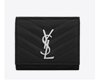 完売必須☆新作 Saint Laurent サンローランスーパーコピー モノグラム財布　黒Xシルバー