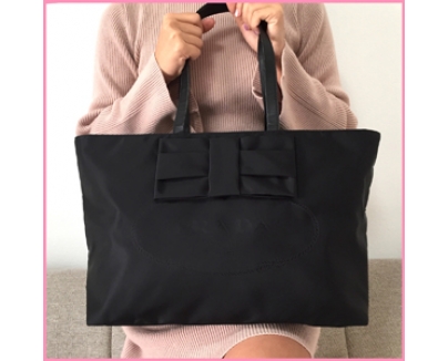 国内即発【PRADA】プラダスーパーコピーおリボンナイロン＋レザー/トートバック/NERO IBG028