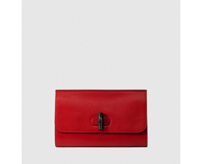 2016新作★【GUCCI】グッチコピー bamboo daily leather clutch red 387220 A7M0N 6523