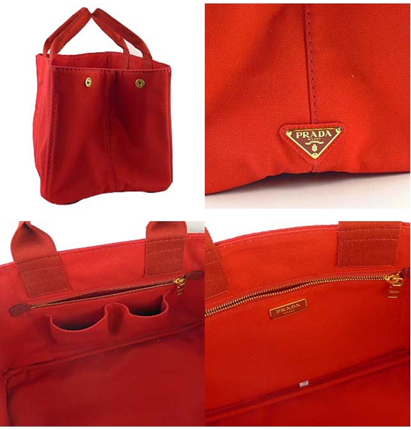 プラダ ロゴ入りキャンバス（CANAPA）トートバッグ レッド（ROSSO)