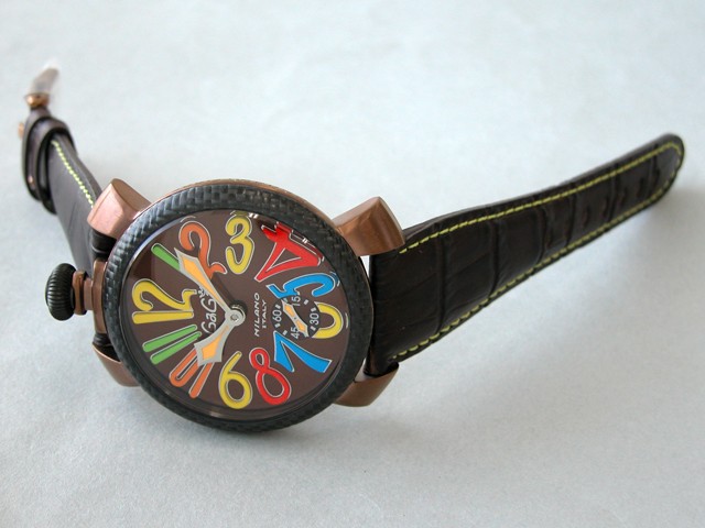 ガガ･ミラノ マニュアル 48mm 手巻き 5016.5 ダークブラウン皮 ブラウン/マルチカラーアラビア
