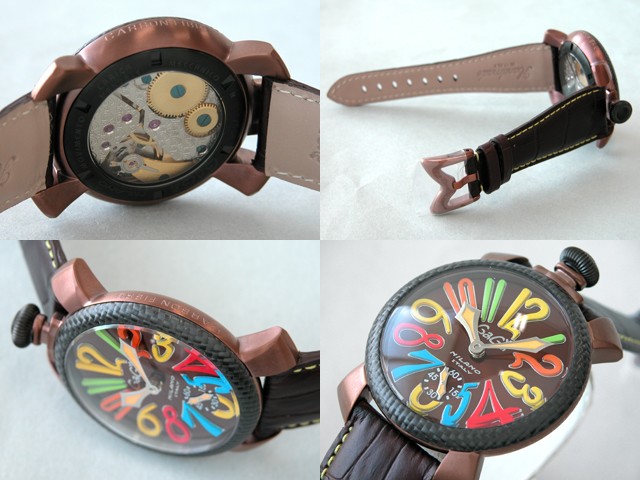 ガガ･ミラノ マニュアル 48mm 手巻き 5016.5 ダークブラウン皮 ブラウン/マルチカラーアラビア