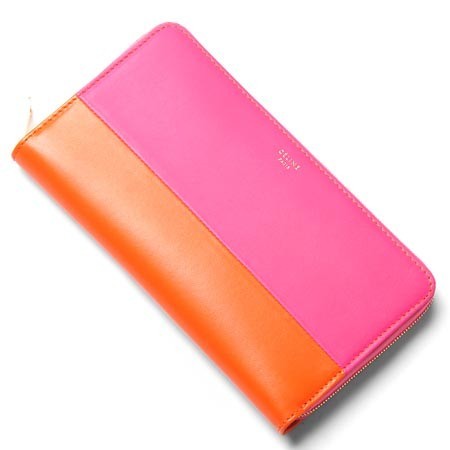 セリーヌ ラウンドファスナー長財布 ショッキングピンク×オレンジ 10685 3htm 27hb