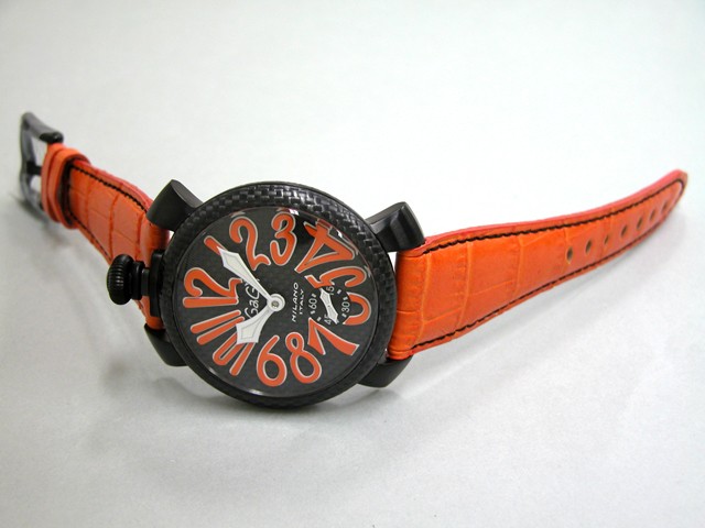 ガガ･ミラノ マニュアル 48mm 手巻き 5016.1 オレンジ皮 ブラックカーボン/オレンジアラビア